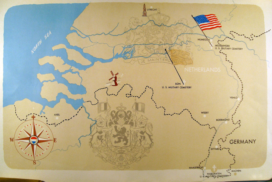 Map showing temporary American cemeteries in The Netherlands